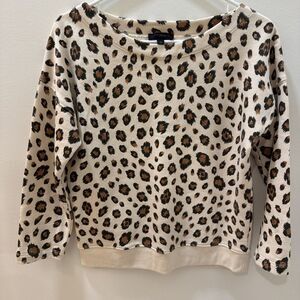 J. Crew Leopard Long Sleeve Sweater Animal Print Boat Neck Crop Size Extra Small
